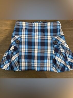 Lands End Girls Blue Plaid Skort with Button Detail